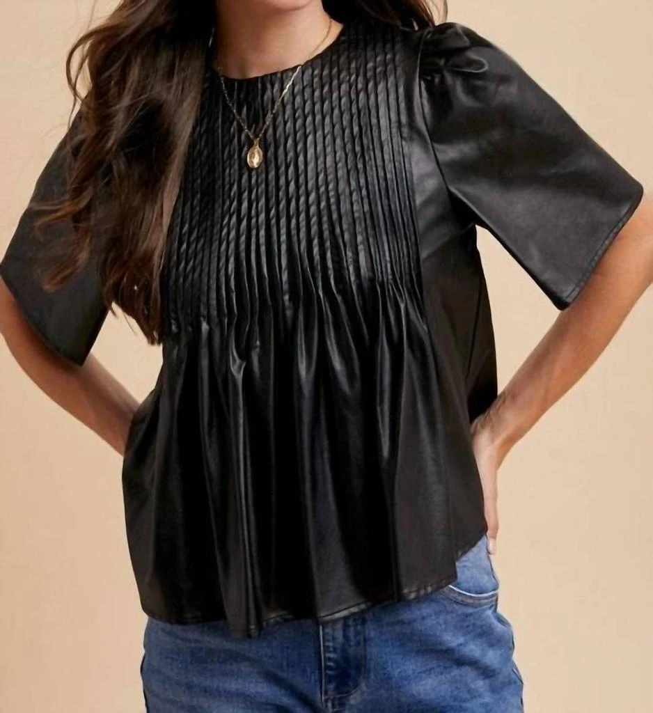 AnnieWear Anniewear - Leather PinTuck Detail Blouse
