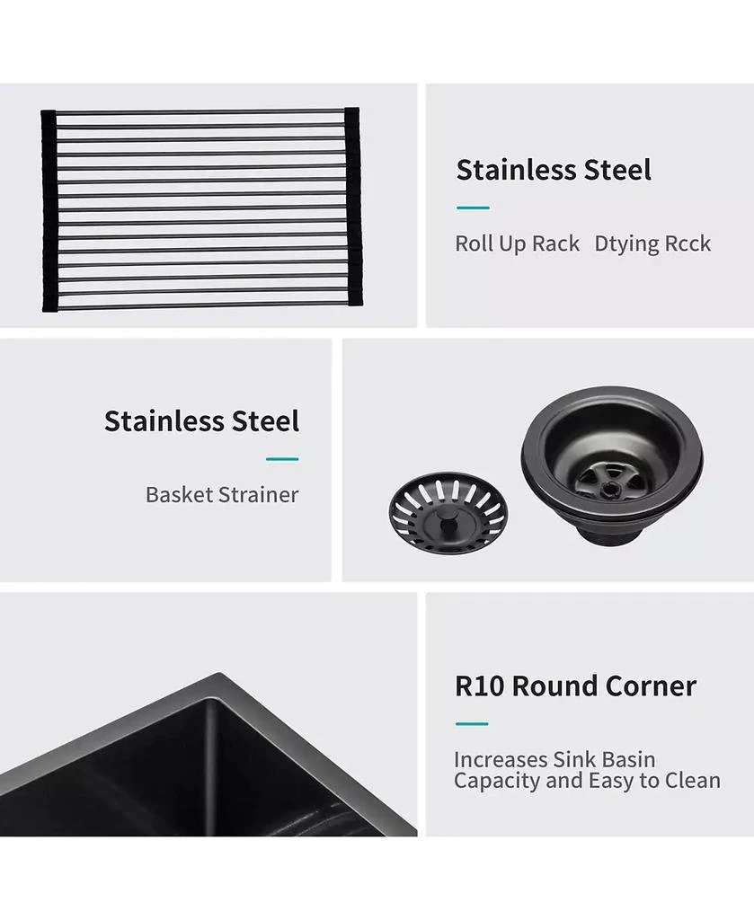 Flynama 30x21x10inch Gunmetal Black Farmhouse Kitchen Sink Stainless Steel Apron Front 16 Gauge 3