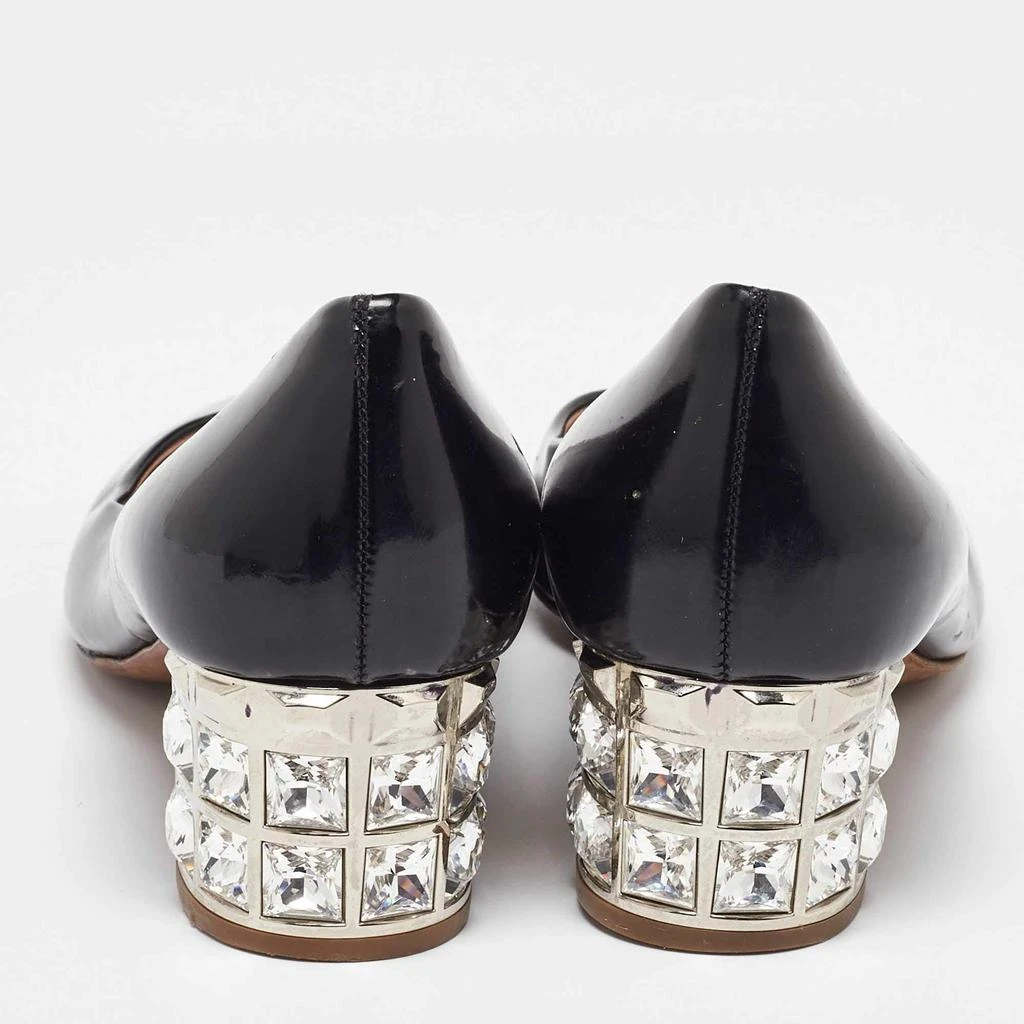 Miu Miu Miu Miu Black Patent Leather Crystal Embellished Block Heel Pumps Size 37 5