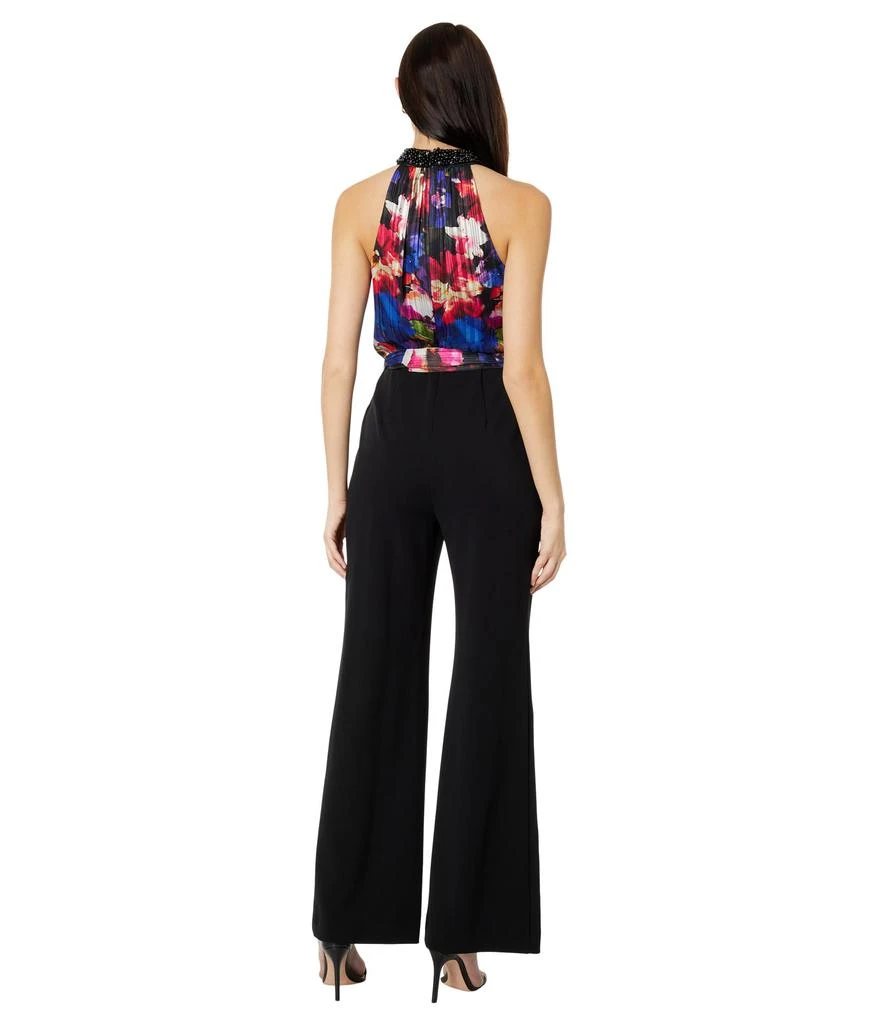 Adrianna Papell Mock Neck Printed Floral Halter Jumpsuit with Solid Black Bottom 2