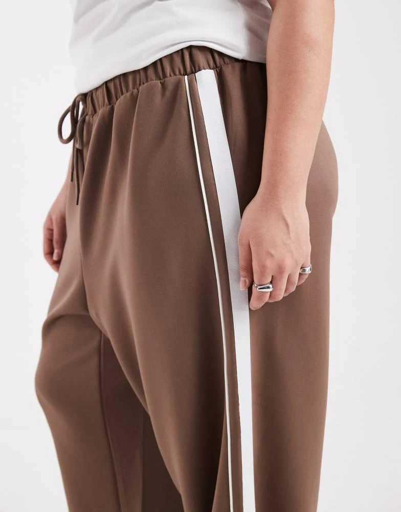 Pieces Plus Pieces Curve wide leg trousers with side stripe in brown 5