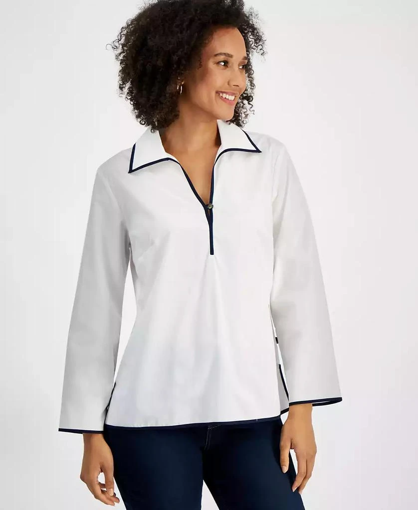 Nautica Jeans Women’s Cotton Spread-Collar Long-Sleeve Top 1