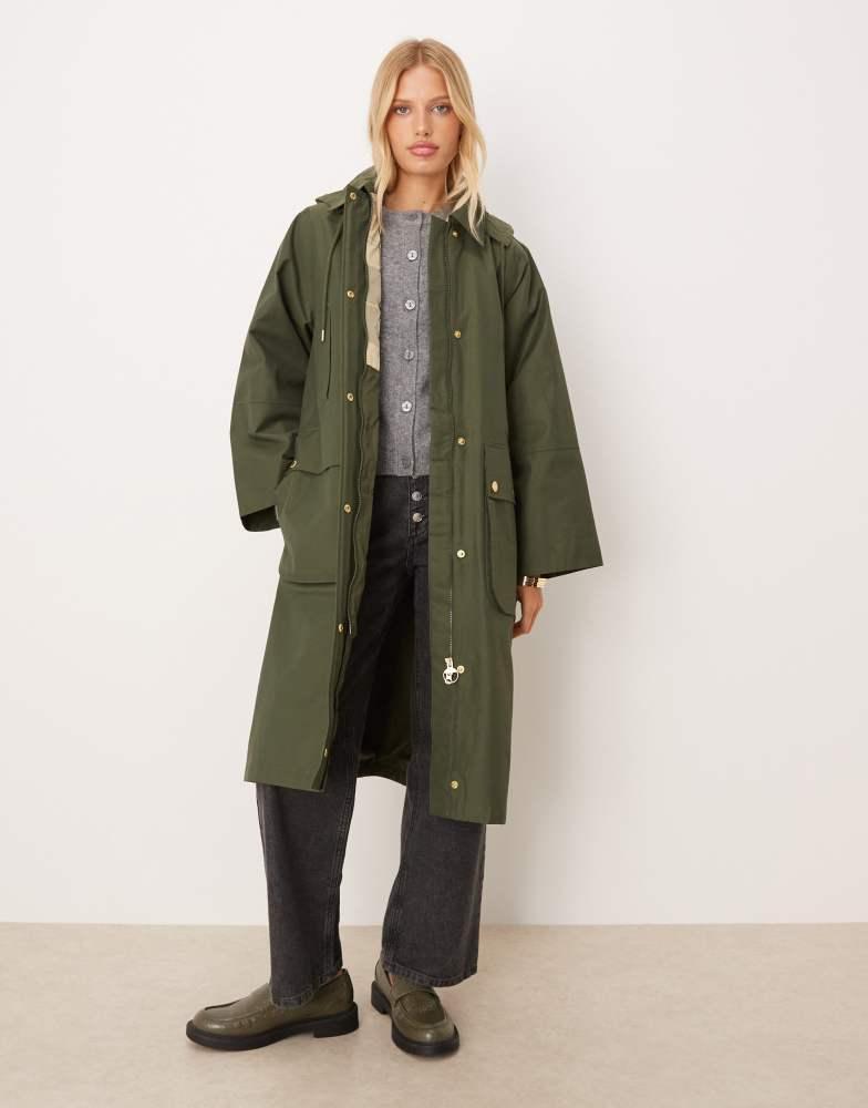 Shop Barbour Singled Breasted Zip Detailed Coat on Sale at