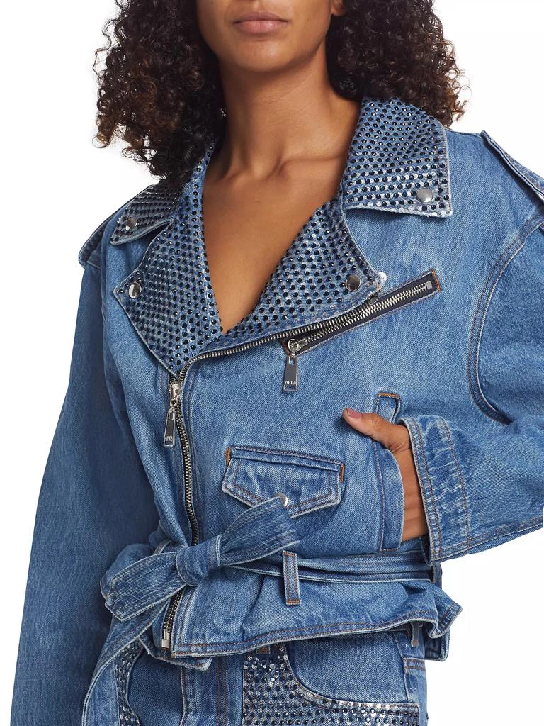 Area Crystal Embellished Denim Moto Jacket 6