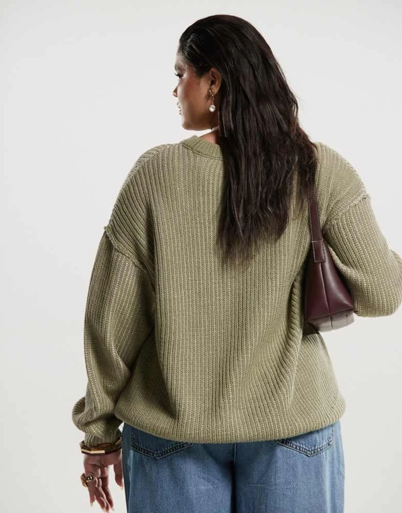 ASOS ASOS DESIGN Curve knitted rose printed oversized crew neck jumper in sage 4