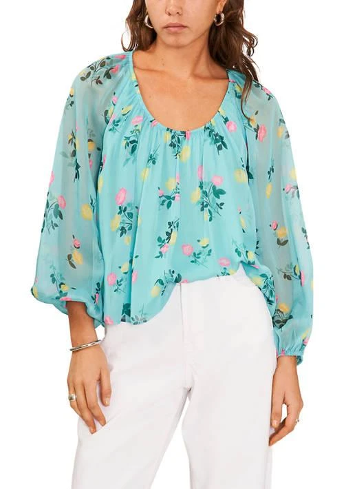 1. State Womens Blouson Sleeve Round Neck Floral Blouse 1