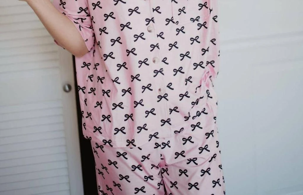 Katydid Mini Coquette Bows Pajama Pants Set In Light Pink 2