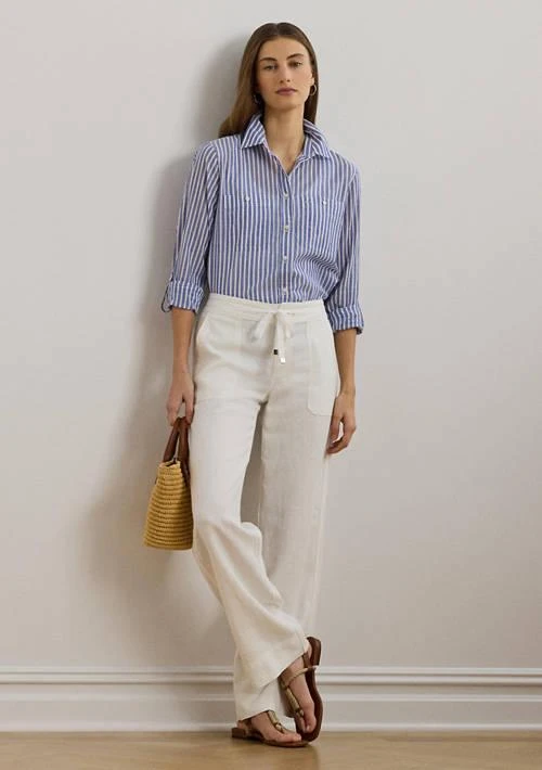 Ralph Lauren Ralph Lauren Women S Relaxed Fit Voile Roll Tab Sleeve Shirt 4