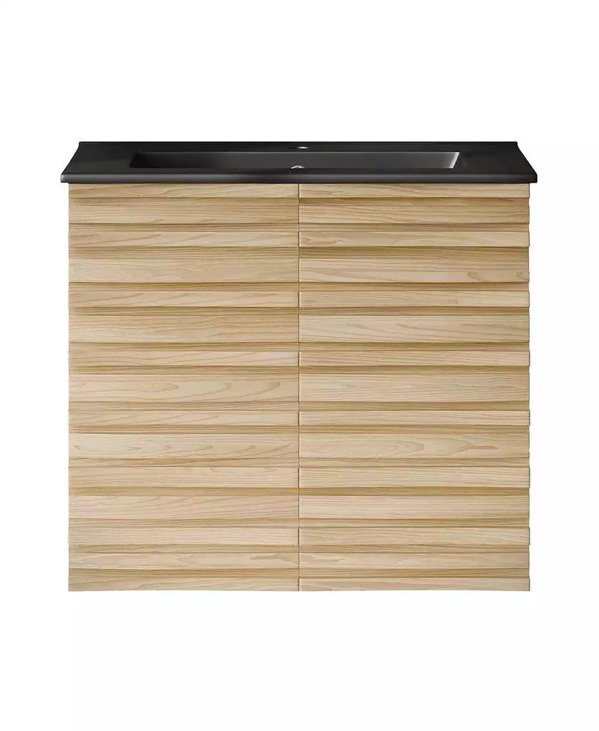 Swiss Madison 24; Wall-Mounted Bathroom Vanity in Natural Oak with Black Sink Top