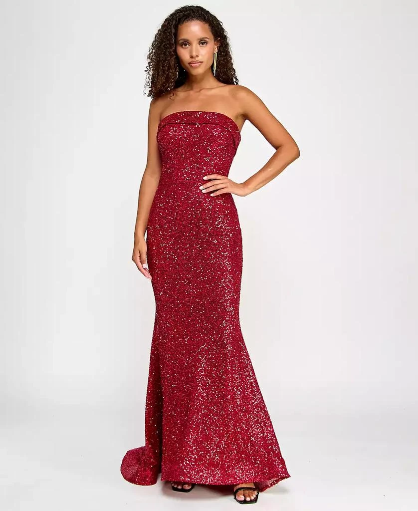 B Darlin Juniors' Red-Sequin Foldover Floor-Sweeping Gown 4