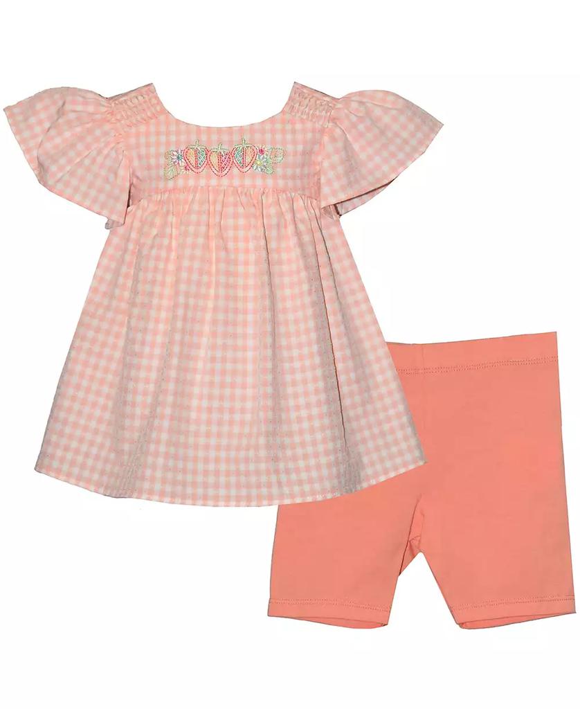 Bonnie Baby Baby Girls 2-Piece Check Strawberry Top and Bike Shorts Set
