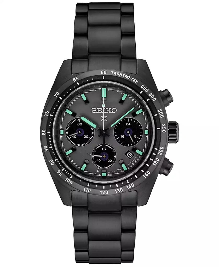 Seiko Men's Chronograph Solar Prospex Speedtimer Black Ion Plated Stainless Steel Bracelet Watch 39mm 1