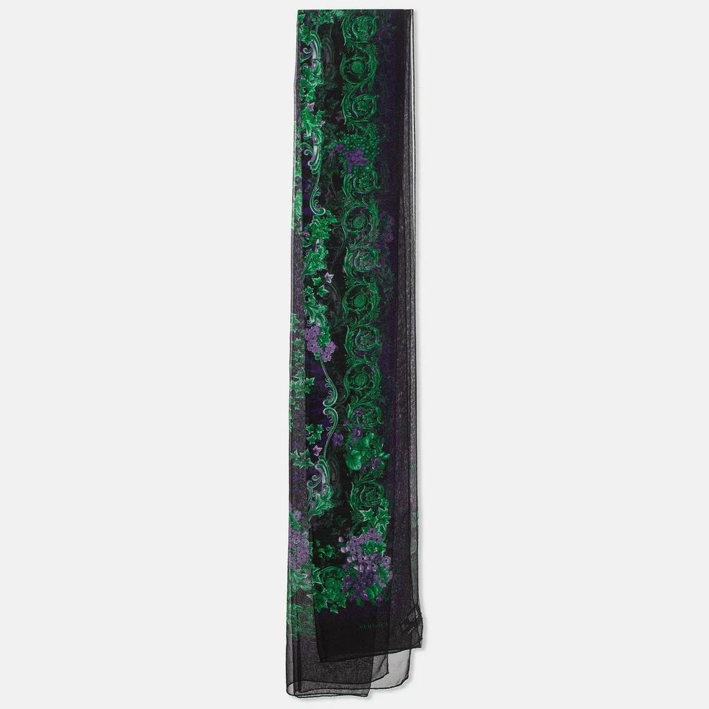 Versace Black & Purple Floral Print Silk Stole 1