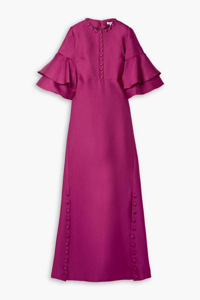 REEM ACRA Button-embellished ruffled satin-piqué gown 1