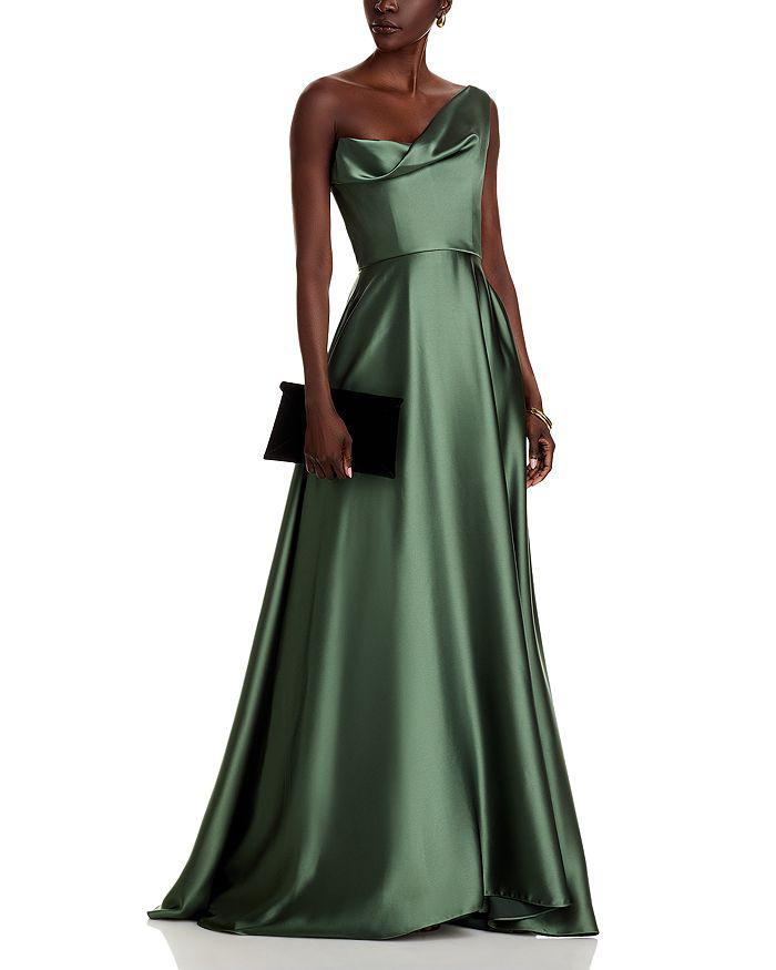 Amsale One Shoulder Drape Front Gown