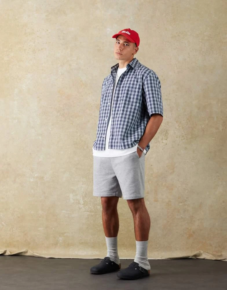 Weekday Weekday relaxed fit short sleeve shirt in navy check 3