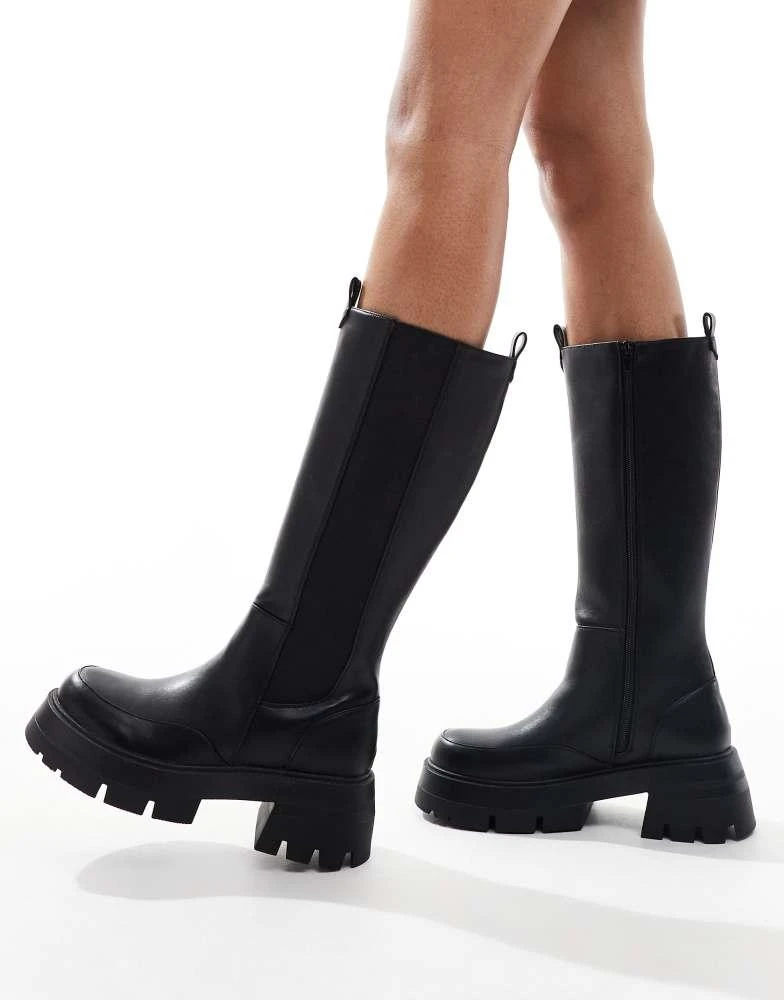 Public Desire Public Desire Bryant pull on knee boots in black PU 2