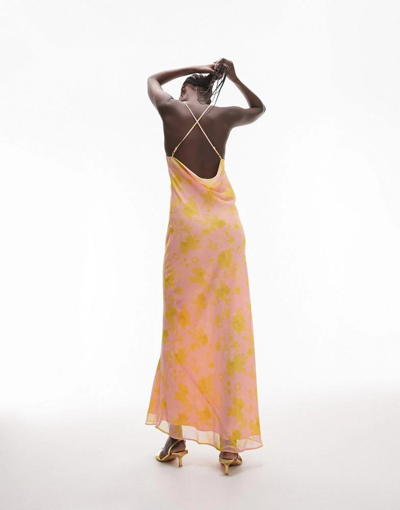 Topshop Tall Topshop Tall cowl neck cami maxi slip dress in pink and yellow print 2