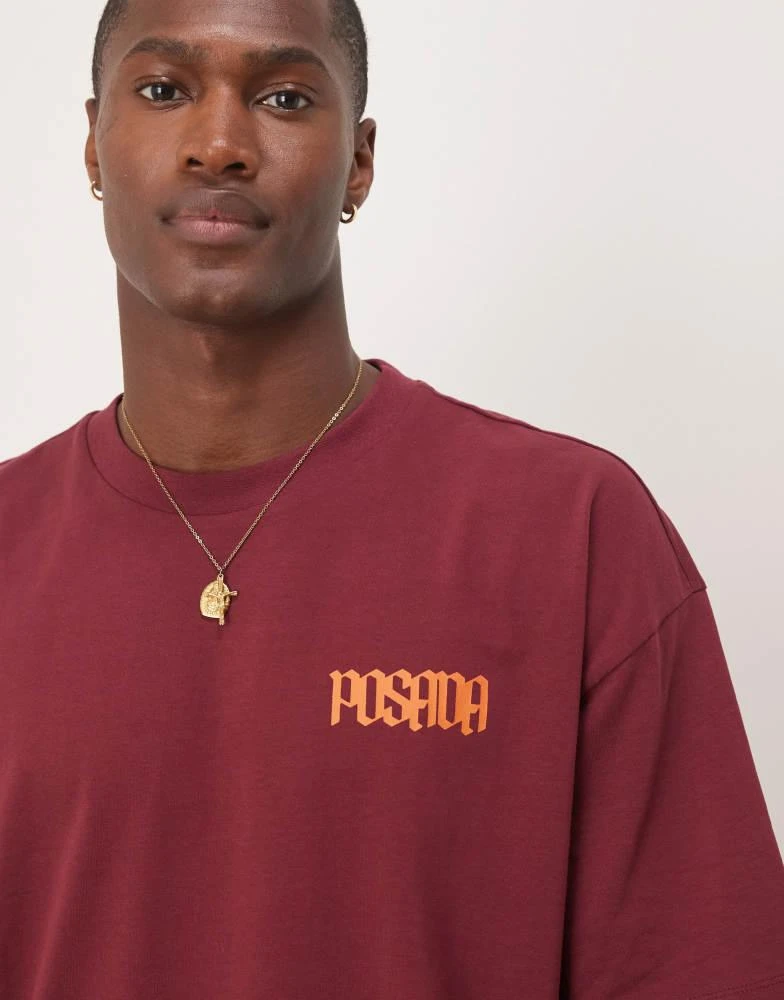 ASOS ASOS DESIGN oversized t-shirt with chest print in burgundy 3