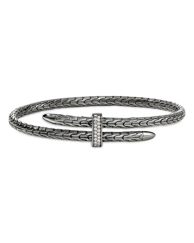 John Hardy Sterling Silver Spear Diamond Pavé Flex Bypass Cuff Bracelet 1