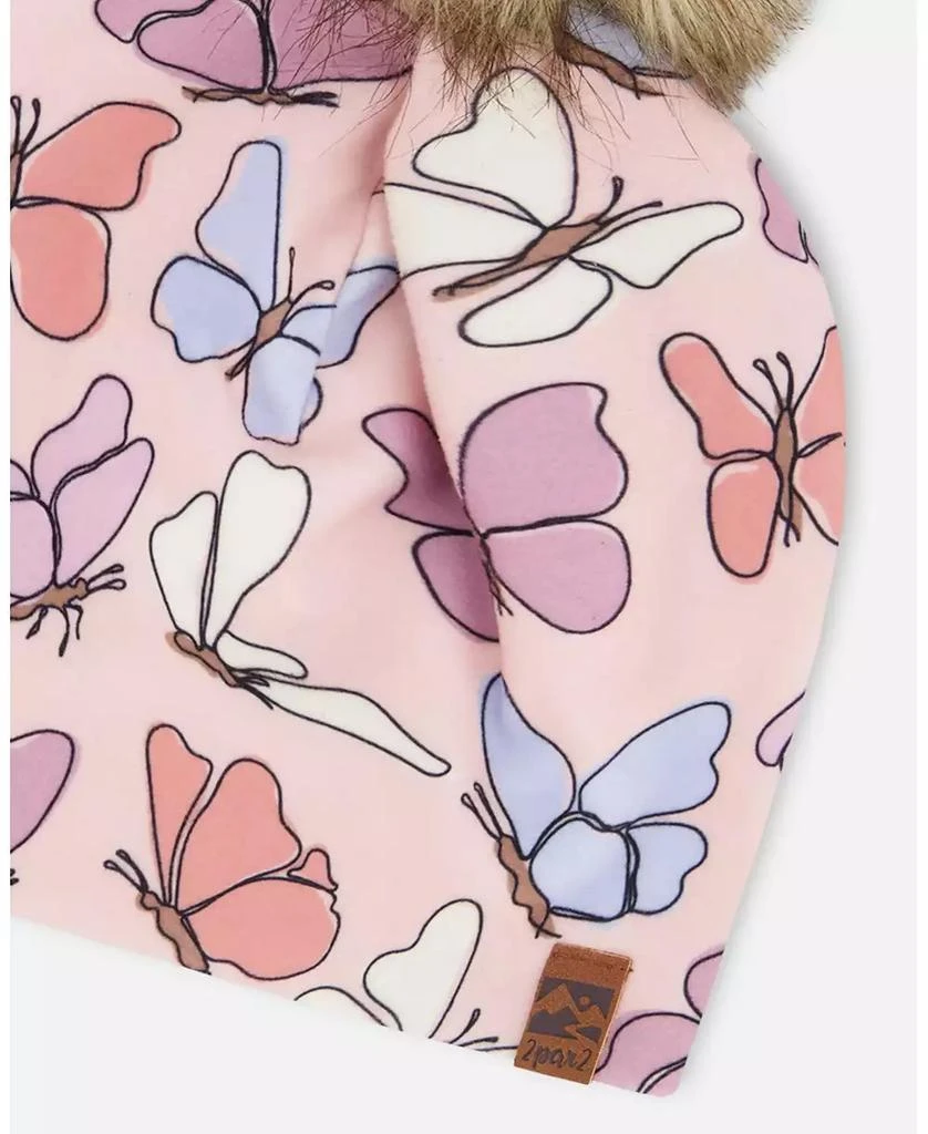 Deux par Deux Girl Stretch Jersey Hat Pink Printed Butterflies with Pompom 5