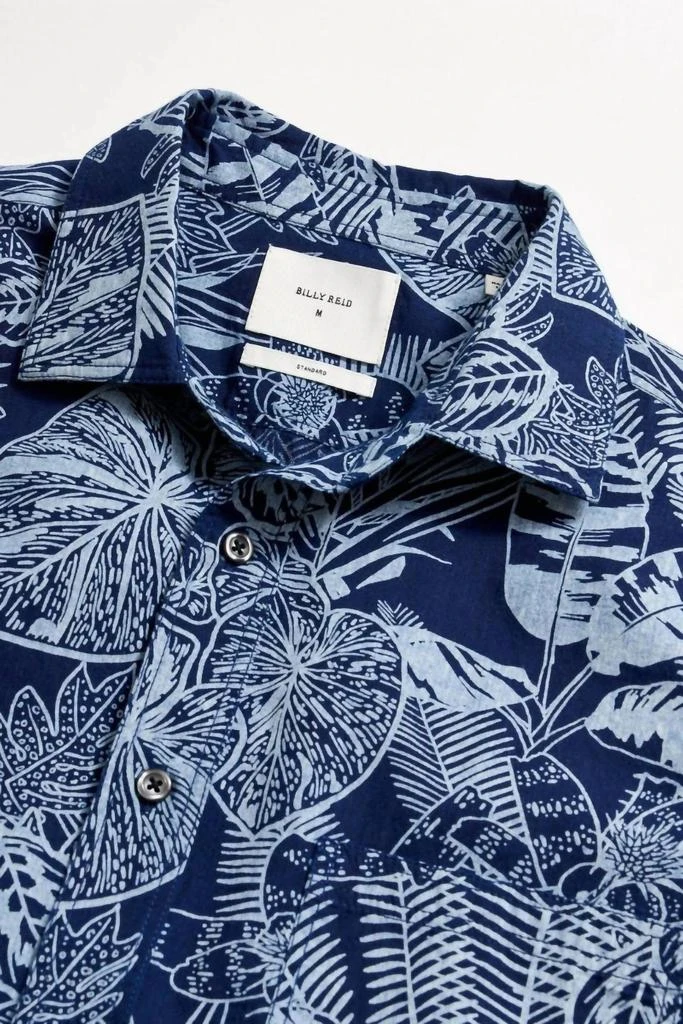 Billy Reid Short Sleeve Treme Block Shirt In Indigo Botanical 3