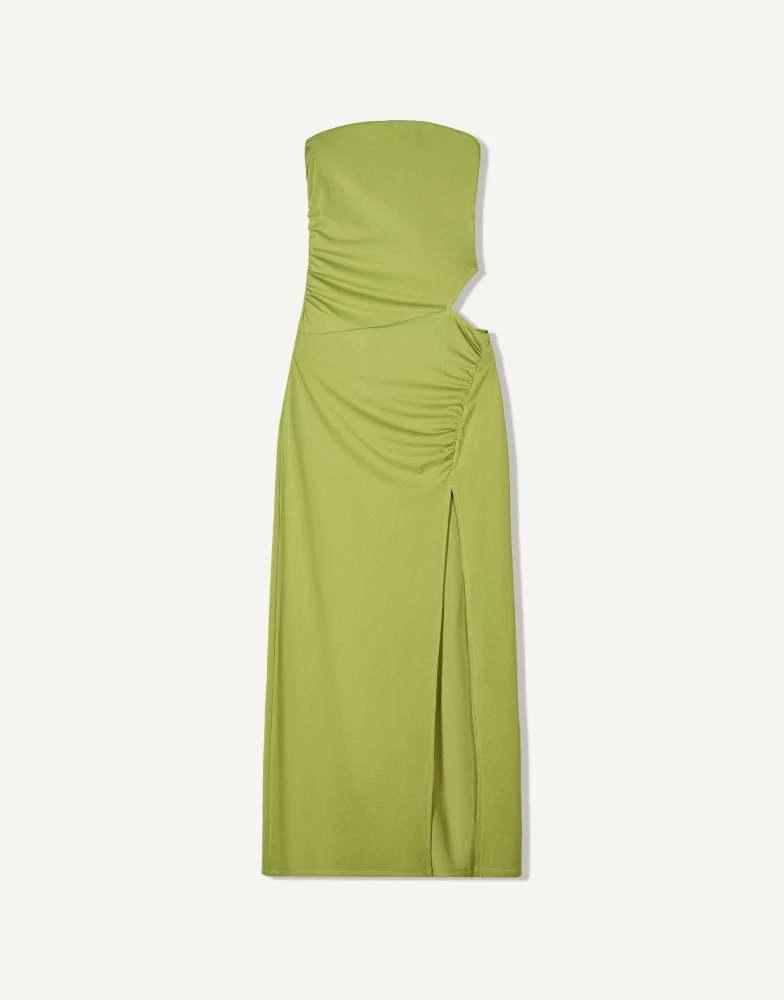 Bershka Bandeau gathered midi dress Women XS Green