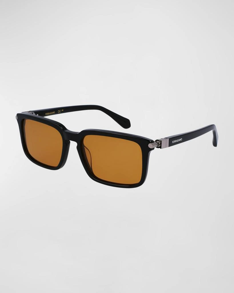 Salvatore Ferragamo Men's Gancini Evolution Acetate Rectangle Sunglasses 1