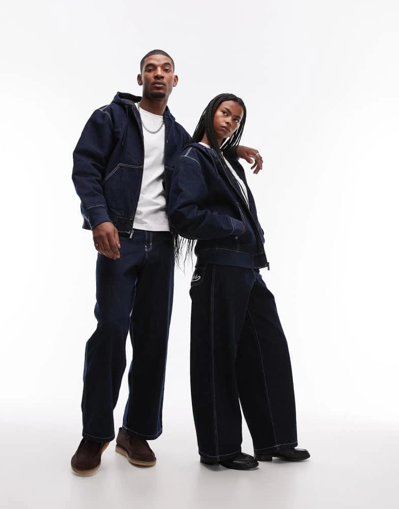 DICKIES Dickies Loose Wave hooded denim jacket in rinsed dark blue 2