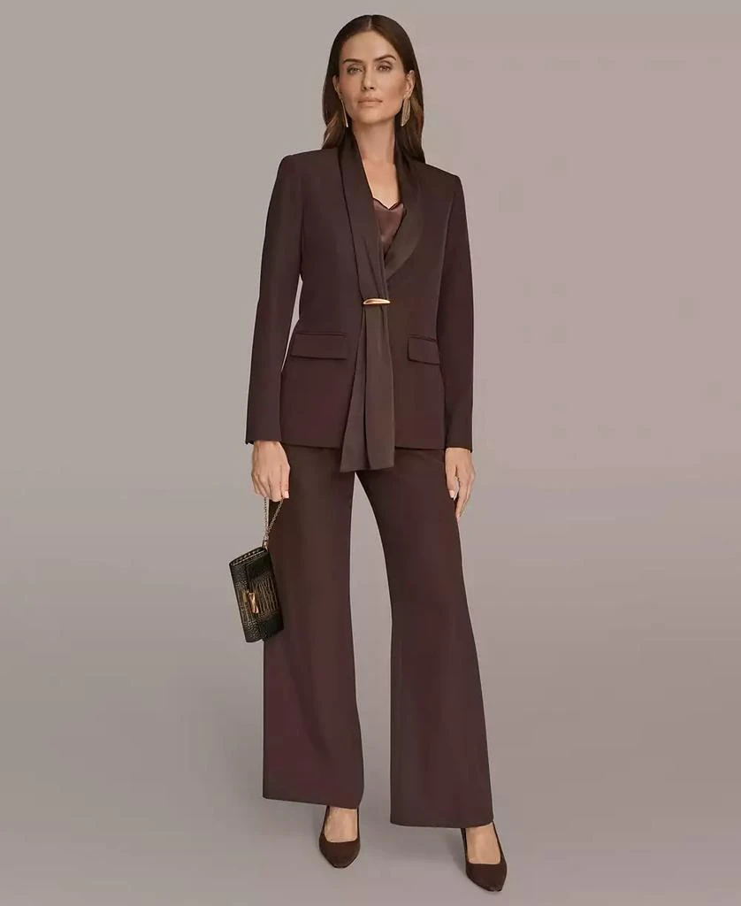 Donna Karan Womens Mixed Media Draped Neck Blazer, Regular 
Petite 7