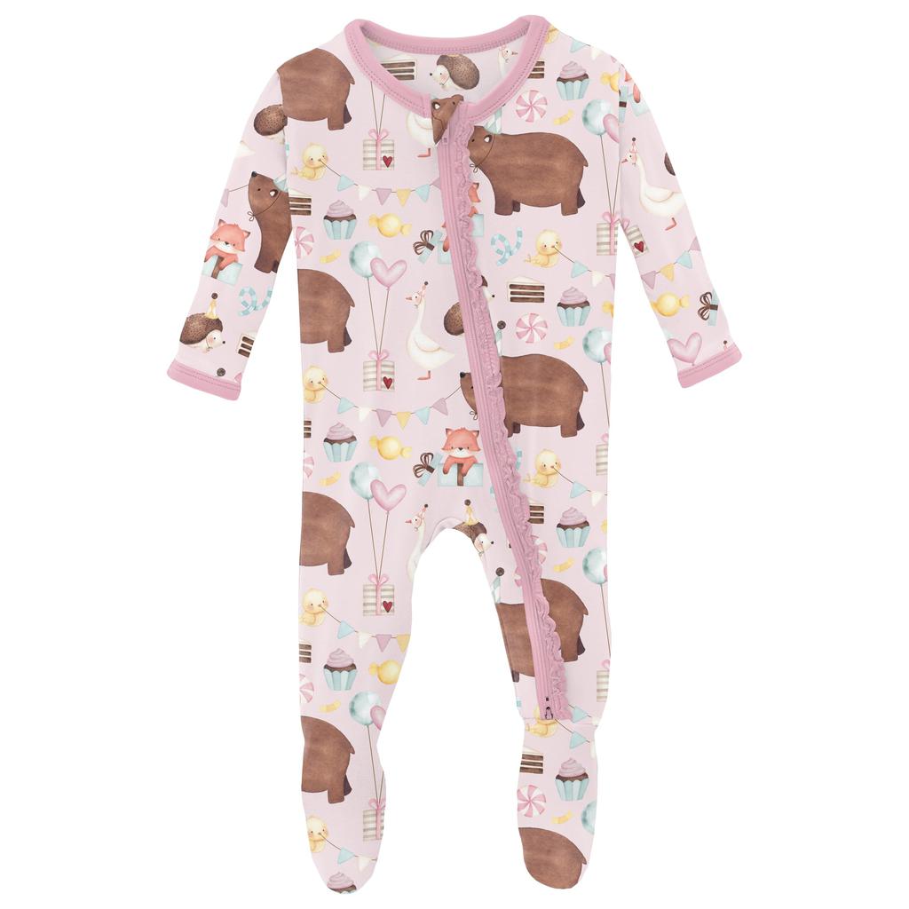 KicKee Pants Print Muffin Ruffle Footie with 2 Way Zipper (Infant)