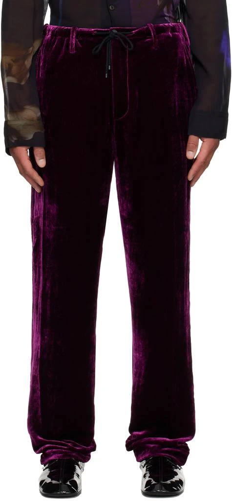 Dries Van Noten Purple Silk Velvet Trousers 1