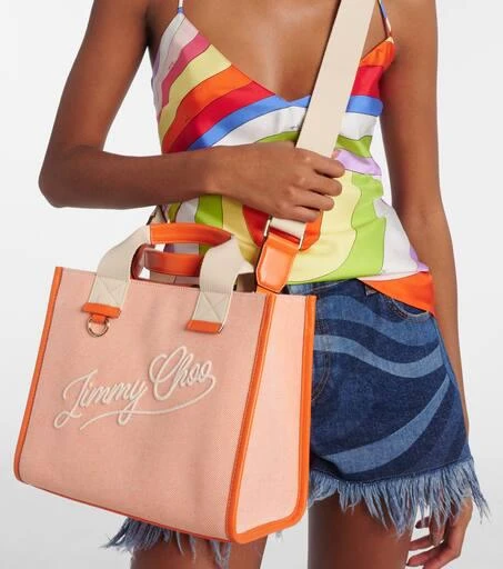 Jimmy Choo Logo leather-trimmed canvas tote bag 2