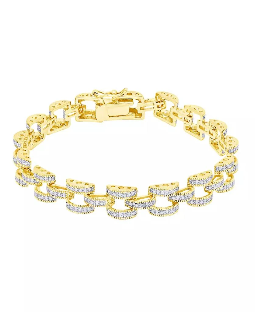 Macy
s Diamond Accent Panther Link Bracelet in Silver Plate or Gold Plate