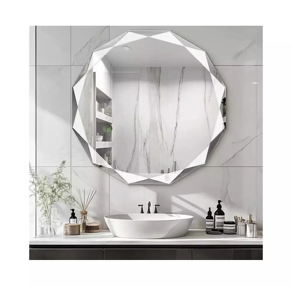 Antok Single Beveled Edge Circle Mirror Frameless Wall Mount Bathroom Vanity Mirror