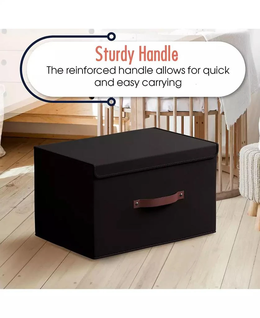 Ornavo Home 6 Pack Foldable Linen Storage Bin with Faux Leather Handles and Lid 5