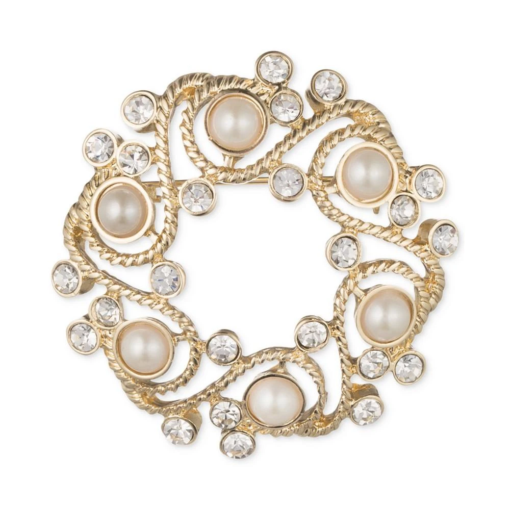Anne Klein Gold-Tone Imitation Pearl and Crystal Wreath Pin, Created for Macy's 1