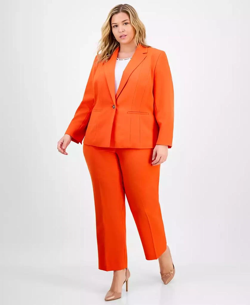 Kasper Plus Size Notched Collar Paneled One-Button Blazer 2