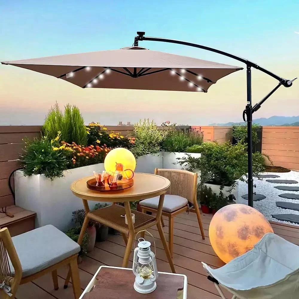 Streamdale Furniture Solar Powered LED Patio Umbrella, 8 Ribs, Crank and Cross Base 7