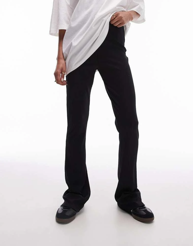 Topshop Topshop skinny rib flared trouser in black 4