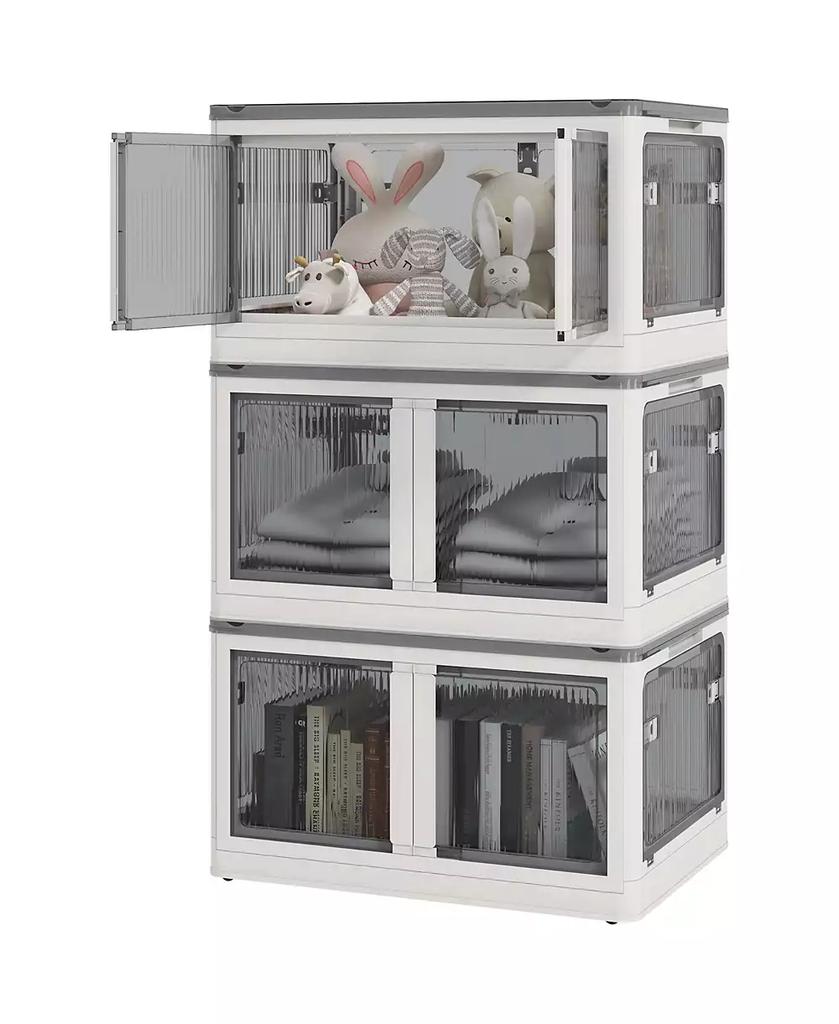 HOMCOM Stackable Storage Bins with Lids, Wheels, and Collapsible, Blue