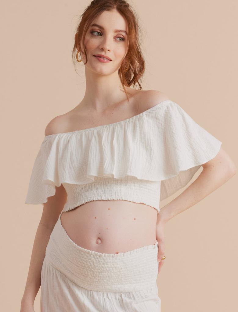 A Pea in the Pod Off The Shoulder Maternity Crop Top