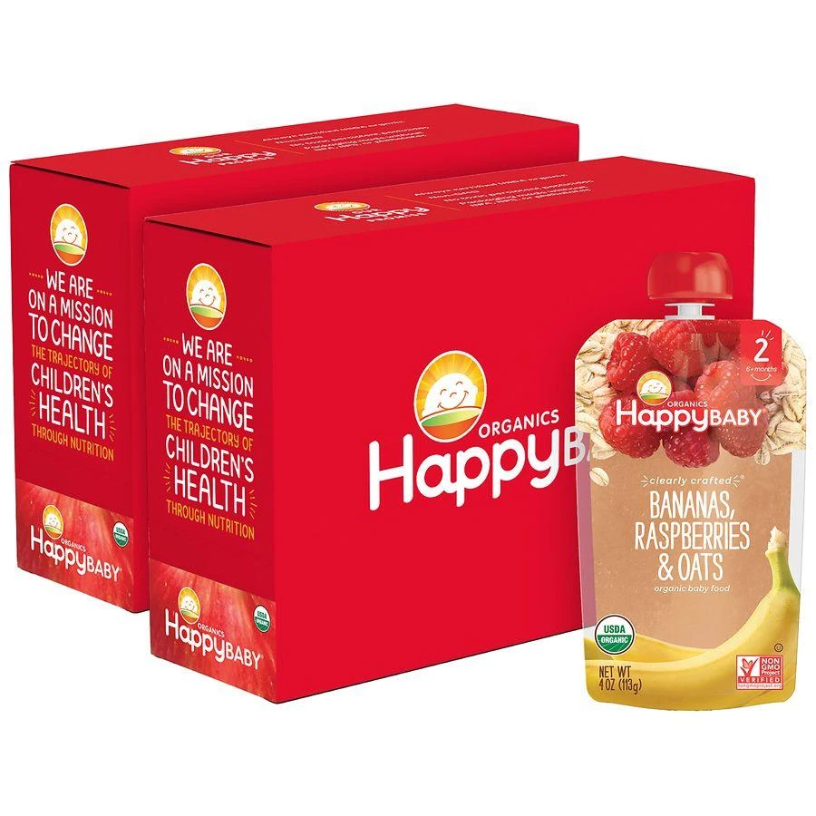Happy Baby Organics Clearly Crafted Stage 2 Bananas, Raspberries & Oats Pouch Banana Raspberries & Oats, Single Pouch 1