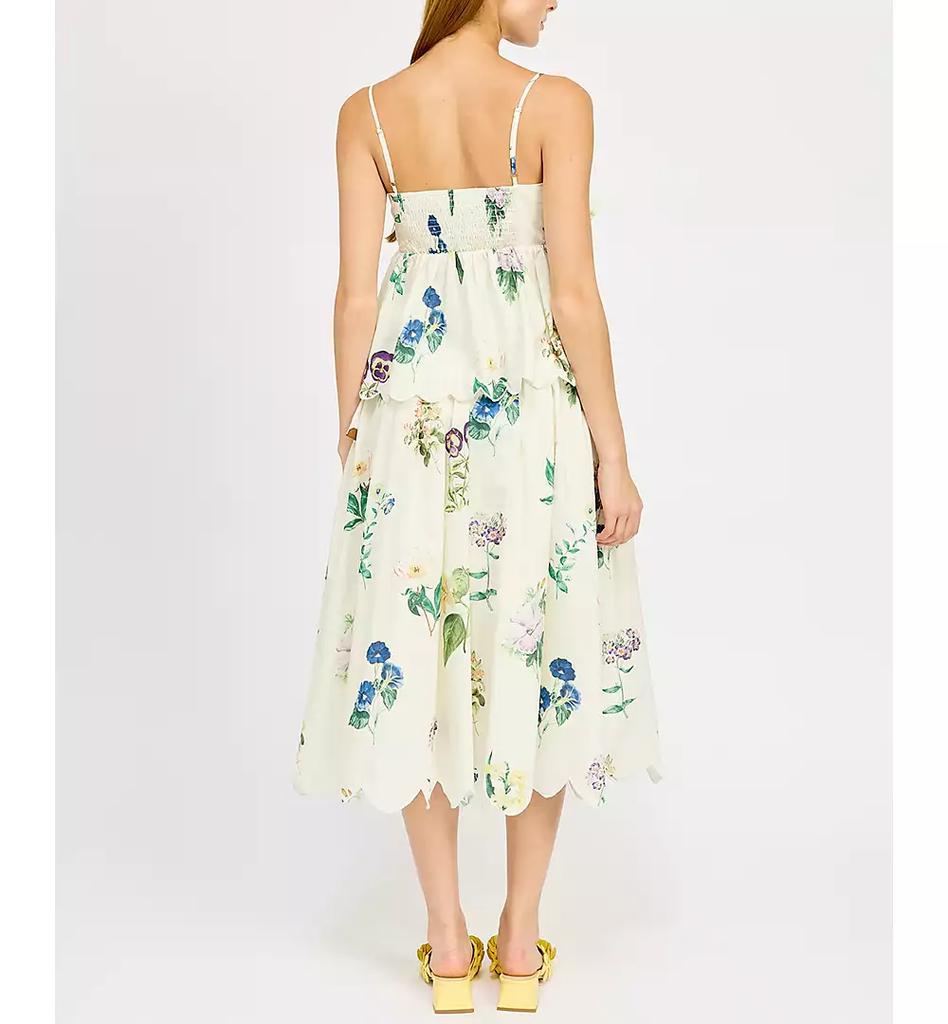 En Saison Women's Ashley Floral-Print Belted Scalloped-Hem Cotton Midi Skirt