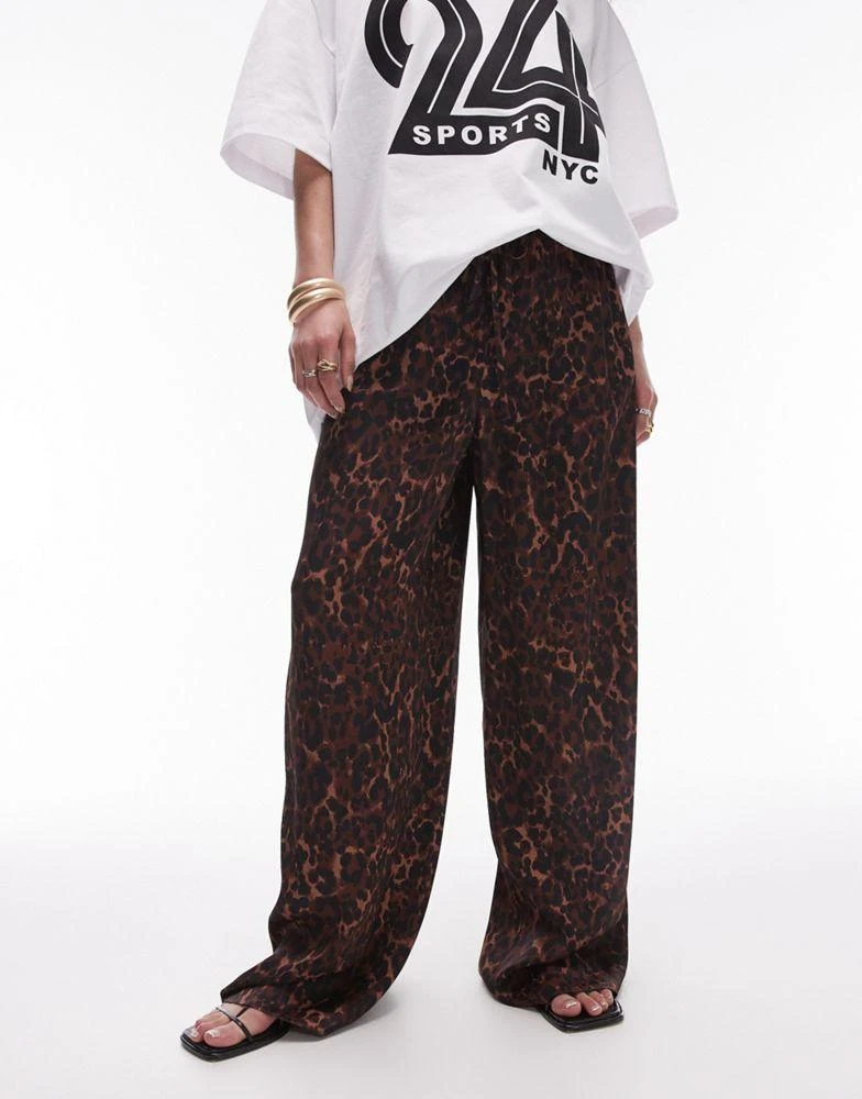 Topshop Topshop leopard printed satin straight leg tie waist trouser in dark leopard 4