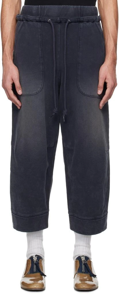 R13 Navy Deconstructed Cropped Sweatpants 1