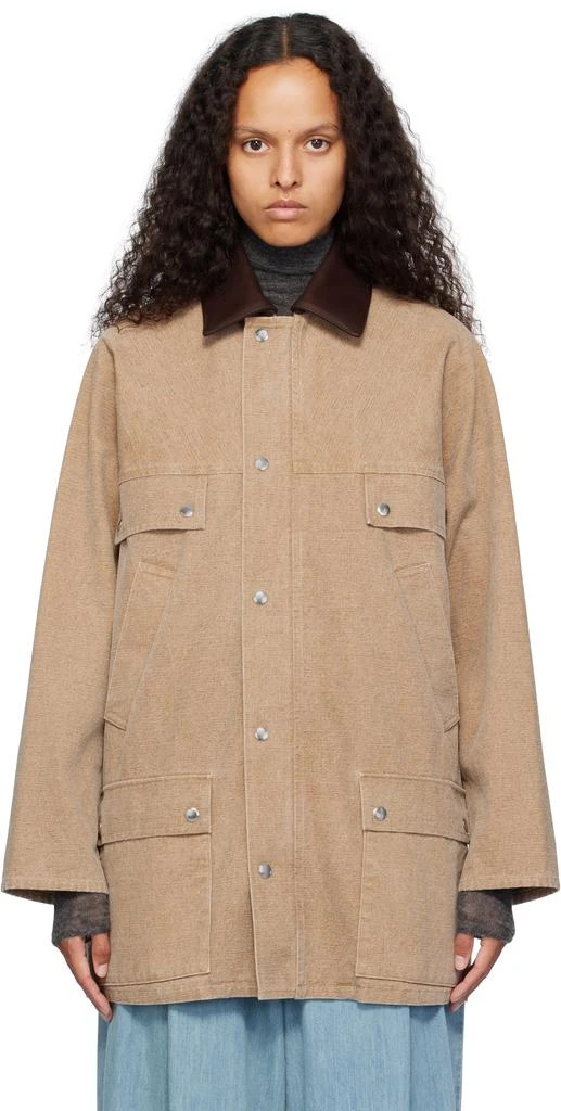 AURALEE Brown Washed Organic Canvas Hunting Jacket 1