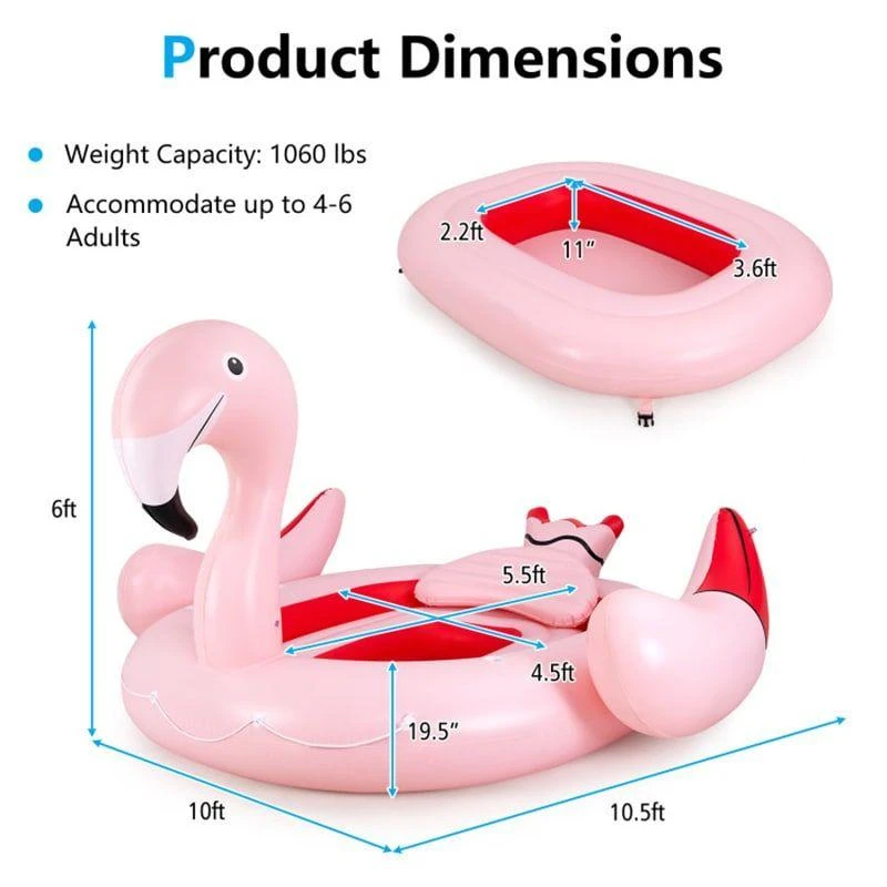 Nibiita 6 People Inflatable Flamingo Floating Island with 6 Cup Holders for Pool and River 5