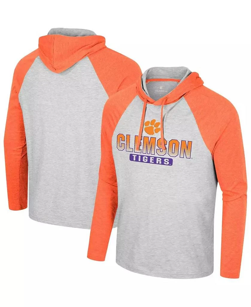 Colosseum Men's Heather Grey Clemson Tigers Hasta La Vista Raglan Hoodie Long Sleeve T-Shirt 1