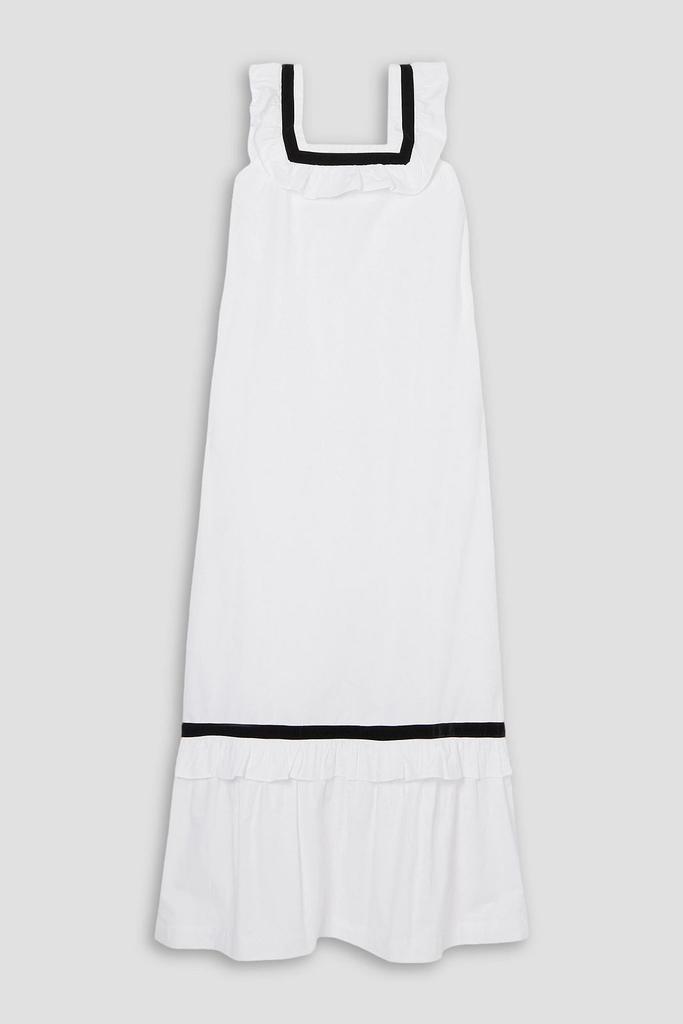 BATSHEVA Yeva ruffled tiered velvet-trimmed cotton-poplin midi dress